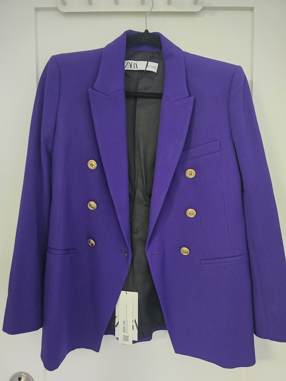 Zara Purple Double-Breasted Blazer with Gold Buttons